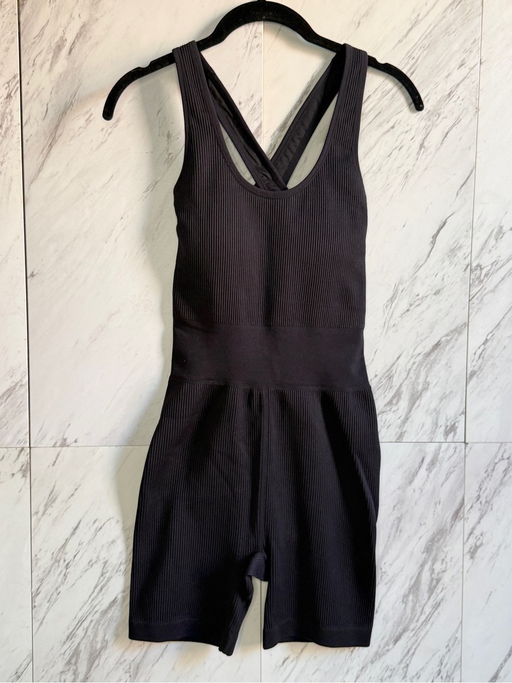 NWT Bundle of 2 Love & Sports Ribbed Crisscross Racerback Biker Short Rompers S - Picture 7 of 12